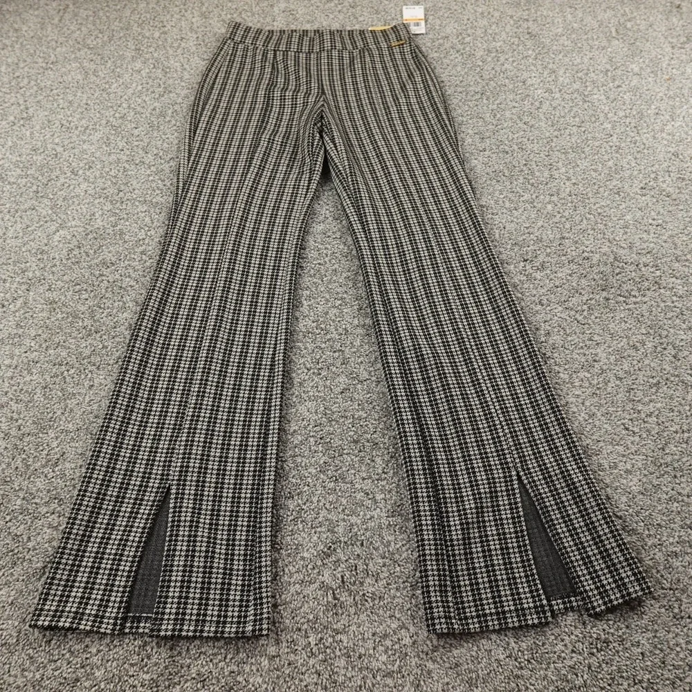 NEW Michael Kors Pants Womens S Houndstooth Pull On Dress Trouser Mid Rise Flare